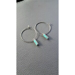 Silver Hoop Earrings Turquoise Gemstone Dangle Minimalist Boho Chic